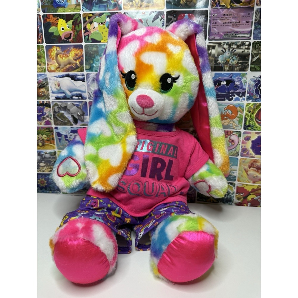 Build A Bear Rainbow Bunny Plush 16" Original Girl Squad Outfit Colorful